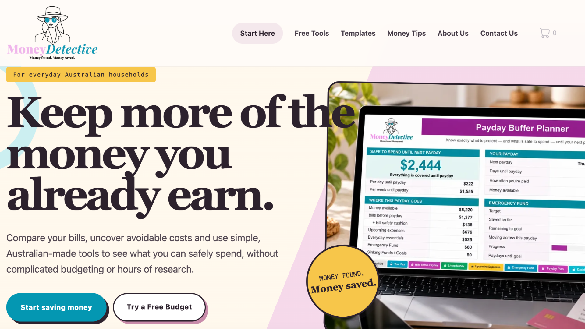 Money Detective homepage – E-commerce website designed by Alex Buhot