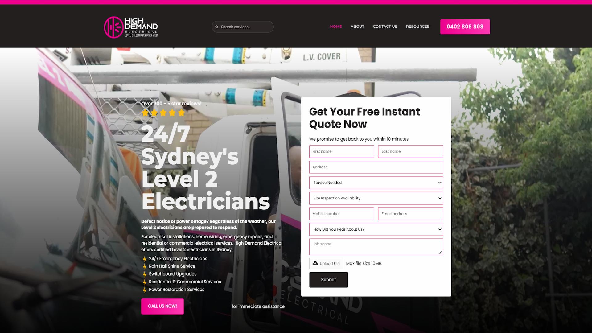 High Demand Electrical homepage – Home & Garden website designed by Christopher Ng