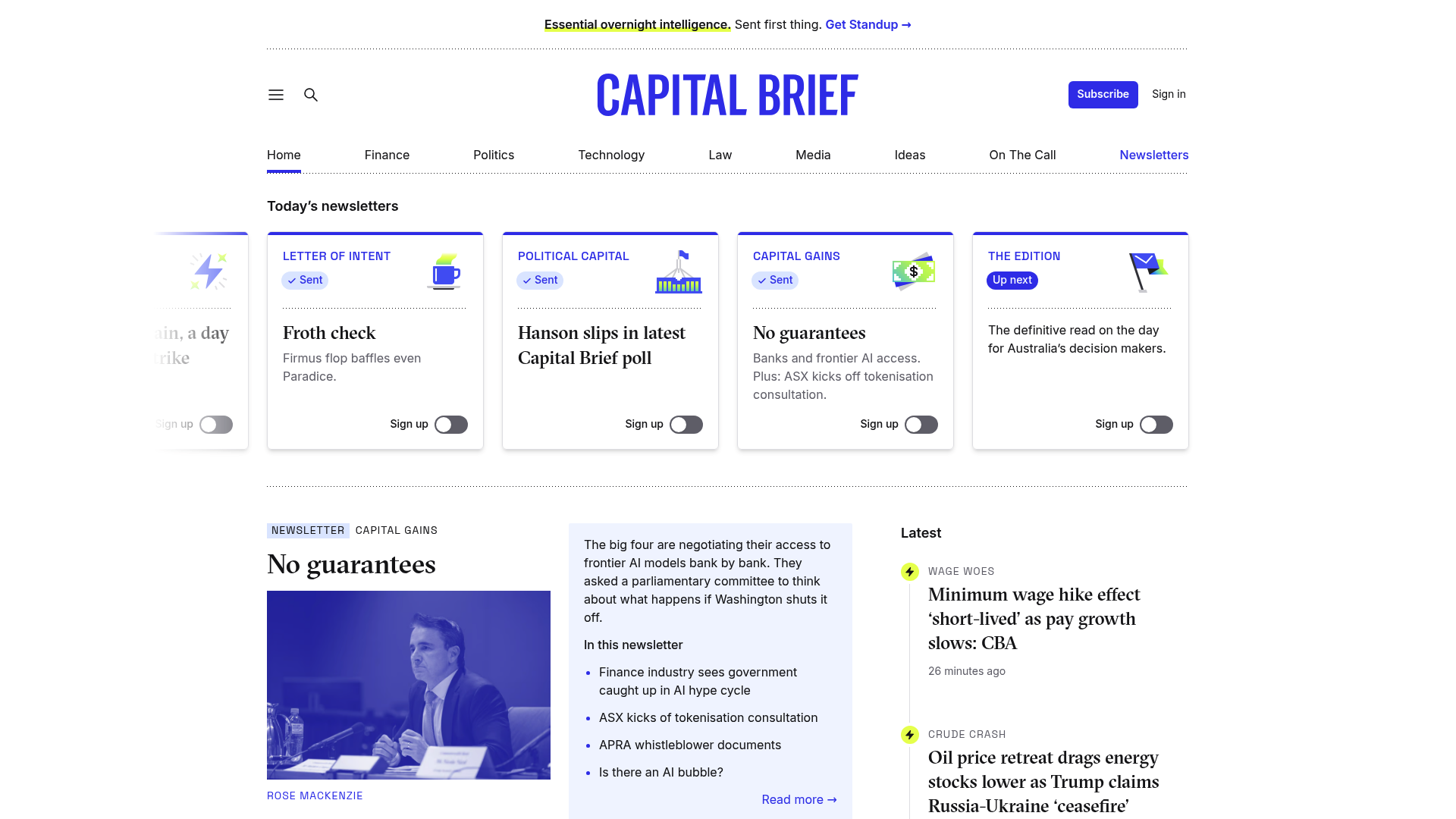 Capital Brief homepage – Business & Finance website