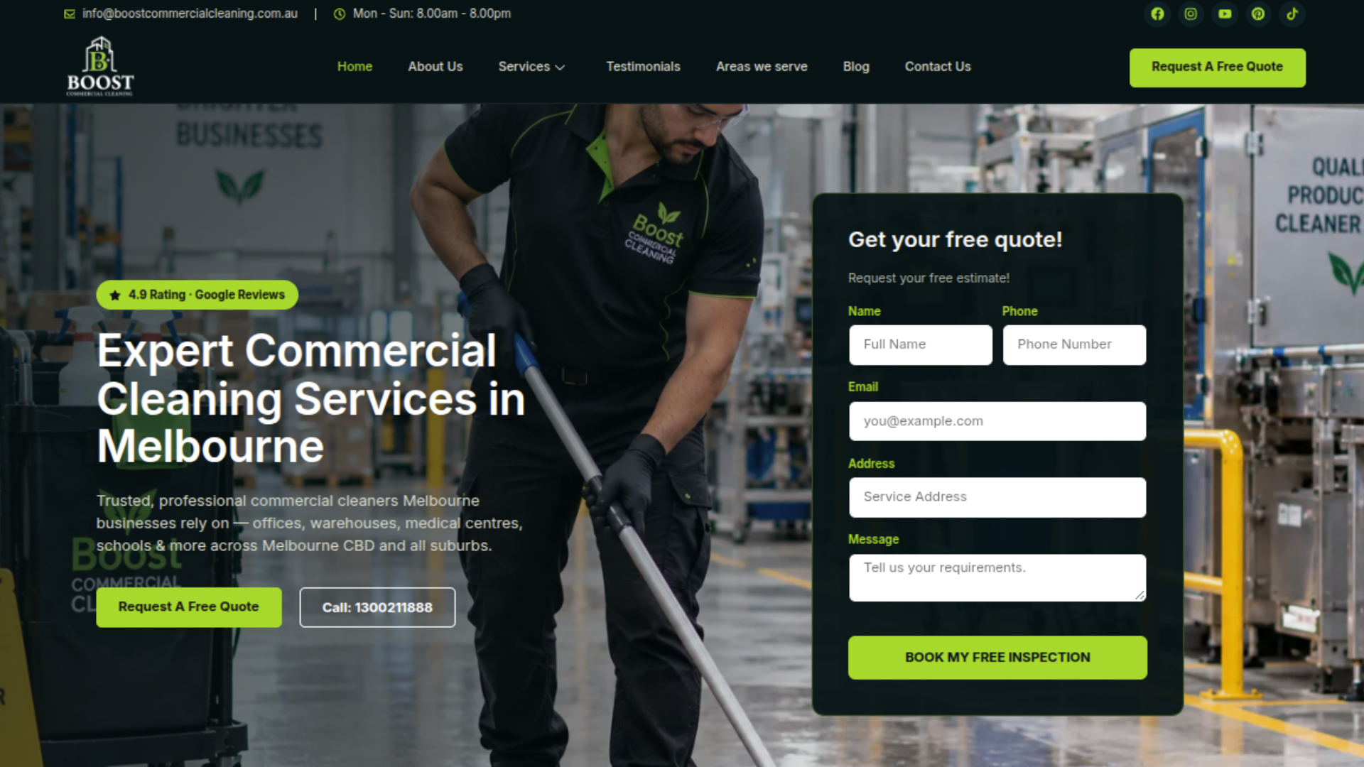 Boost Commercial Cleaning homepage – Home & Garden website designed by commercial cleaning services melbourne
