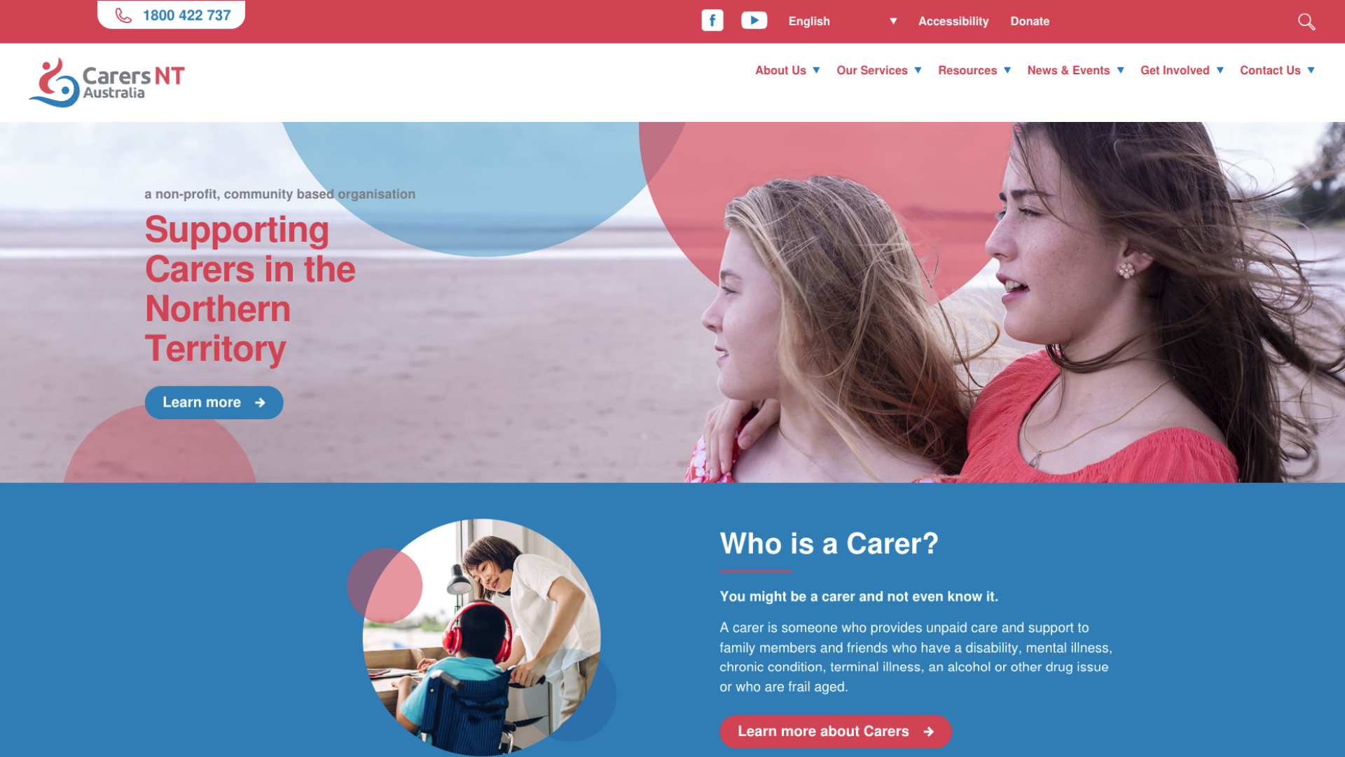 Carers NT homepage – Non-Profit & Charity website