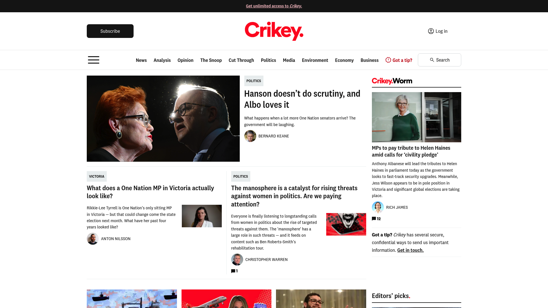 Crikey homepage – News & Media website