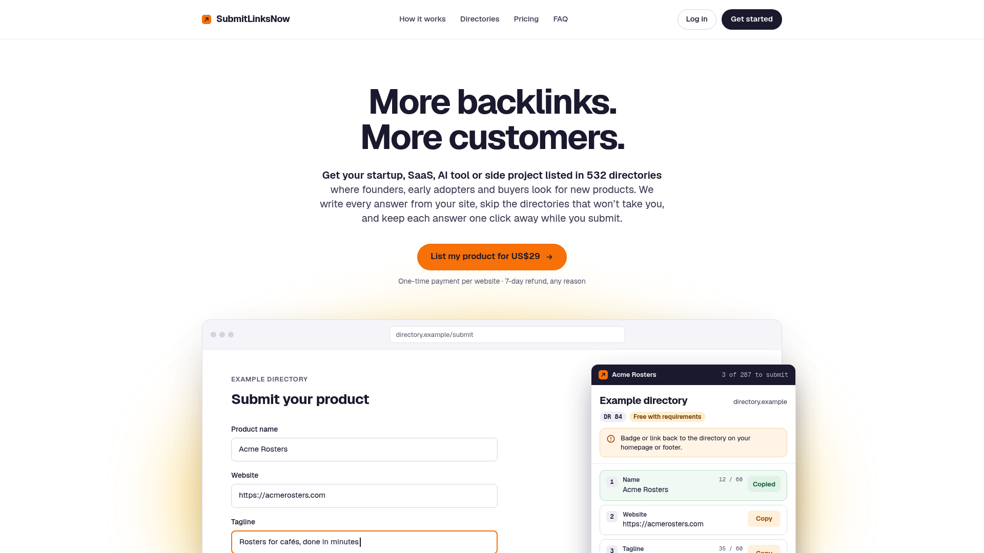 SubmitLinksNow homepage – SaaS & Software website designed by Deliberate