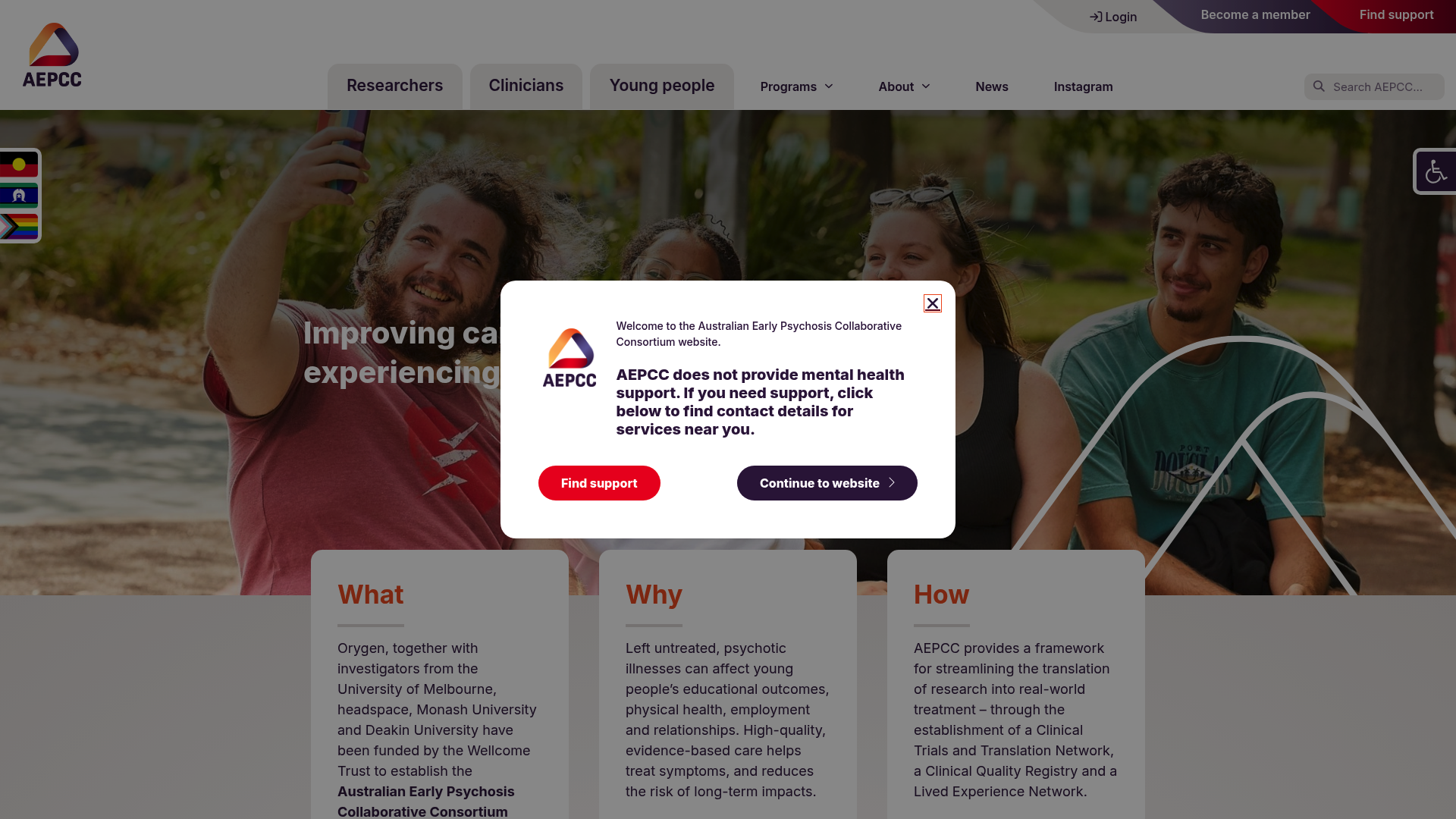 Screenshot of AEPCC - Australian Early Psychosis Collaborative Consortium