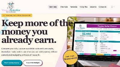 Screenshot of Money Detective homepage design